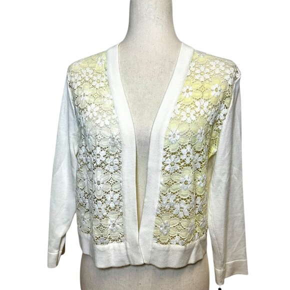 Tommy Hilfiger Lace Front Cardigan NWT β Cream Ivory Floral Crochet Open Sweater - Picture 1 of 8